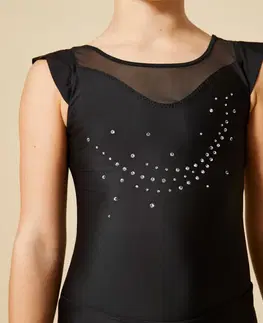 dresy Dievčenský trikot na gymnastiku so sukničkou čierny so štrasom