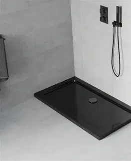 Vane MEXEN/S - Flat sprchová vanička obdĺžniková slim 140 x 70, čierna + čierny sifón 40707014B