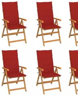 Zahradné stoličky Záhradná stolička 6 ks teak / látka Dekorhome Červená