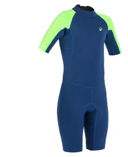 neoprén Detská šortková kombinéza Yulex® 100 na surf s hrúbkou 1,5 mm modro-zelená