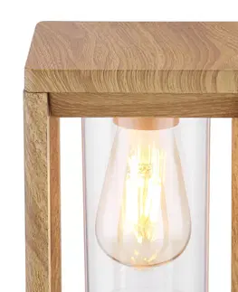Vonkajšie stojanové svietidlá Globo Soklové svietidlo Candela v drevenom vzhľade 35 cm