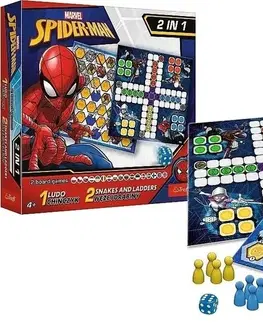Hračky spoločenské hry pre deti TREFL - Hra 2v1 - Človeče, nehnevaj sa! + Hady a rebríky - Spiderman