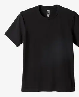 fitnes Pánske tričko 500 na cvičenie krátky rukáv, rovný strih, čierne