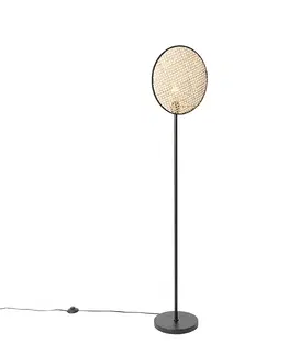 Stojace lampy Vidiecka stojaca lampa čierna s ratanom 35 cm - Kata