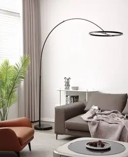 Stojacie lampy do obývačky Lucande Lucande Virvera oblúková stojacia LED lampa čierna