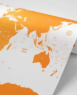 Samolepiace tapety Samolepiaca tapeta mapa sveta s jednotlivými štátmi v oranžovej farbe
