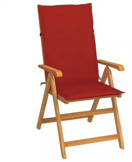 Zahradné stoličky Skladacia záhradná stolička 4 ks s poduškami Dekorhome Červená