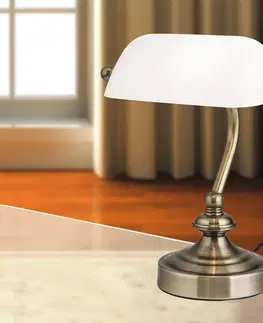 Stolové lampy na písací stôl Orion Bankárska stolná lampa Zora sklenené tienidlo