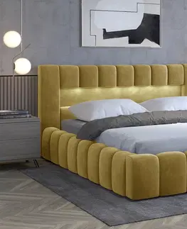 Postele NABBI Lamia KUP 160 čalúnená manželská posteľ s roštom zlatá