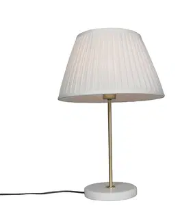 Stolove lampy Retro stolná lampa mosadz s nariaseným tienidlom krémová 35 cm - Kaso