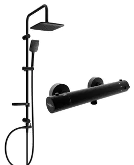 Sprchy a sprchové panely MEXEN/S - Sven sprchový stĺp vrátane sprchovej termostatickej batérie Kai, čierna 77100262-70