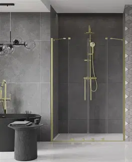 Sprchovacie kúty MEXEN/S - Velar Duo posuvné sprchové dvere 150, transparent, zlato kartáčovaná 871-150-000-02-55