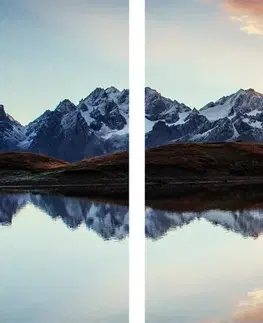 Obrazy prírody a krajiny 5-dielny obraz oslnivý západ slnka nad horským jazerom