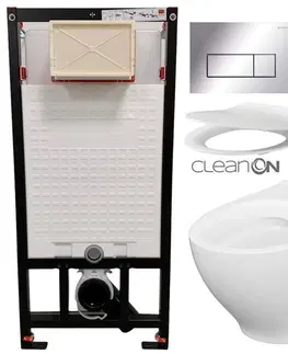 Záchody DEANTE Podstavný rám, pre závesné WC misy + SLIM tlačidlo chrom + WC CERSANIT CLEANON MODUO + SEDADLO CST_WC01 051P MO1