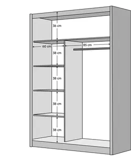 Šatníkové skrine Skriňa s posuvnými dverami, čierna/dub craft, 150x215 cm, LADDER
