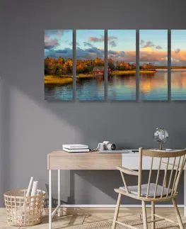 Obrazy prírody a krajiny 5-dielny obraz západ slnka nad jazerom