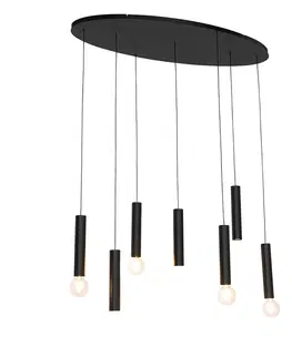 Zavesne lampy Dizajnové závesné svietidlo čierne oválne 7-svetlo - Tuba