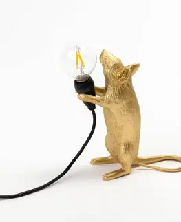 Vnútorné dekoratívne svietidlá SELETTI Stolová LED lampa Mouse Lamp USB stojacia zlatá