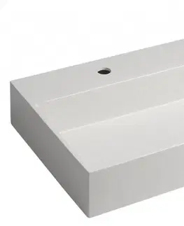Kúpeľňa SAPHO - QUADRADO betónové umývadlo s výpusťou, 96x44cm, 2 otvory, biely pieskovec AR475