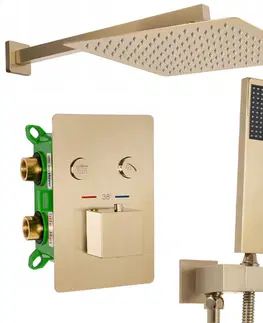 Kúpeľňa REA - Sprchový termostatický set FENIX DAVIS zlatá kefová z termostatom + BOX REA-P6358