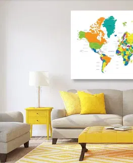 Obrazy na korku Obraz na korku farebná mapa sveta na bielom pozadí