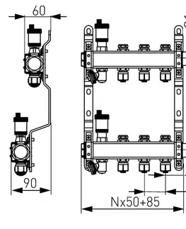Kúpeľňa NOVASERVIS - Rozdeľovač nerez s regulačnými mechan. ventilmi, 3-okruhy SN-ROU03S