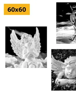Zostavy obrazov Set obrazov anjeliky v čiernobielom prevedení
