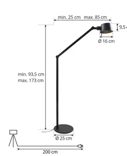 Stojacie lampy Lucande Stojacia lampa Lucande Silka, výška 173 cm, nastaviteľná, čierna