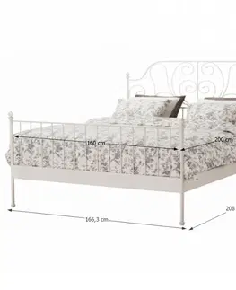 Postele KONDELA Behemoth 160 kovová manželská posteľ s roštom biela