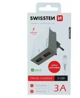 Nabíjačky pre mobilné telefóny Rýchlonabíjačka Swissten Smart IC 3.A s 2 USB konektormi a dátový kábel USB / Lightning 1,2 m, biela 22047000