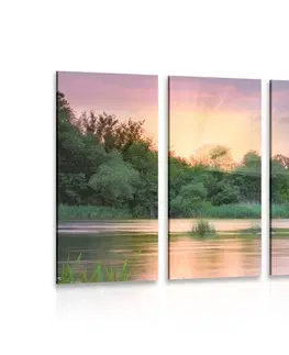 Obrazy prírody a krajiny 5-dielny obraz východ slnka pri rieke