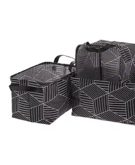 Úložné boxy TEMPO-KONDELA YARA, látkové košíky s uškami, set 3 ks, čierna/vzor