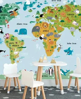 Tapety mapy Tapeta detská mapa sveta so zvieratkami