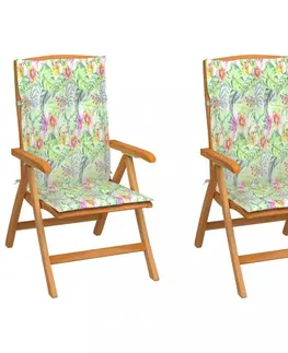 Zahradné stoličky Záhradná stolička 2 ks teak / látka Dekorhome Tmavo zelená