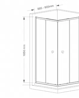 Sprchové dvere AQUALINE - AGGA štvorcová sprchová zástena 900x900mm, číre sklo HLF909Y