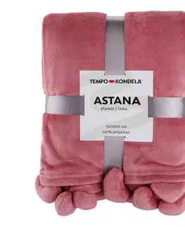 Deky TEMPO-KONDELA ASTANA, plyšová deka s brmbolcami, ružová, 150x200 cm
