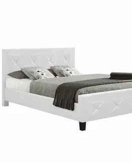 Postele Manželská posteľ s roštom, ekokoža biela, 160x200, CARISA