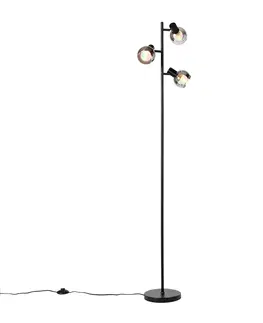 Stojace lampy Inteligentná stojaca lampa čierna s dymovým sklom vrátane 3 WiFi P45 - Vidro