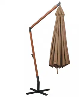 Slnečníky Závesný slnečník s drevenou tyčou Ø 350 cm Dekorhome Sivohnedá taupe