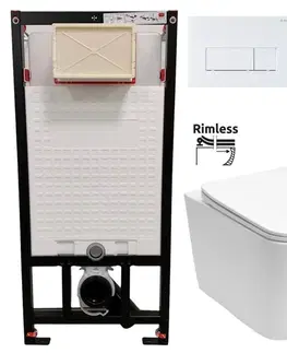 Záchody DEANTE Podstavný rám, pre závesné WC misy + SLIM tlačidlo bílé  + WC REA Raul Rimless + SEDADLO CST_WC01 A51P RA1