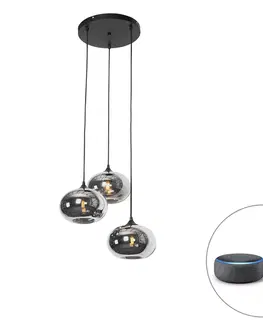 Zavesne lampy Inteligentné závesné svietidlo čierne s dymovým sklom vrátane 3 WiFi P45 - Busa
