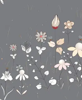 Tapety kvety Tapeta nežná lúka v šedej farbe