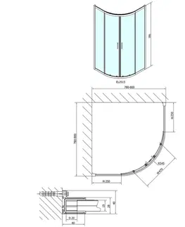 Sprchové dvere POLYSAN - EASY štvrťkruhová sprchová zástena 800x800, L/R, číre sklo EL2515