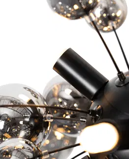 Zavesne lampy Dizajnové závesné svietidlo čierne s dymovým sklom 8 svetiel - Explode