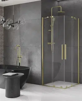 Sprchovacie kúty MEXEN/S - Velar Duo štvorcový sprchovací kút 80 x 80, transparent, zlatá kartáčovaná 871-080-080-02-55