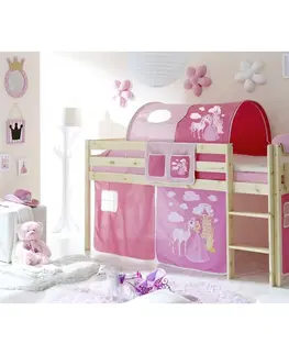 Vyvýšené detské postele Posteľ s priestorom na hru Malte Záves Ružový