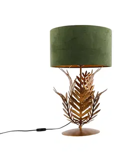 Stolove lampy Vintage stolná lampa zlatá s velúrovým odtieňom zelenej 35 cm - Botanica