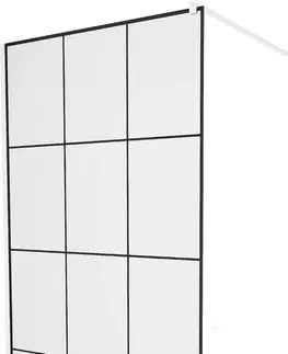Sprchové dvere MEXEN/S - KIOTO Sprchová zástena WALK-IN 120 x 200 cm, transparent/čierny vzor 8 mm, biela 800-120-101-20-77