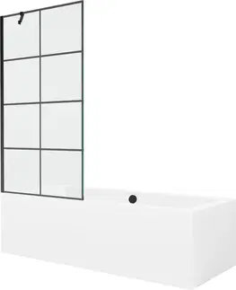 Sprchové dvere MEXEN/S - Cube obdĺžniková vaňa 180 x 80 cm s panelom + vaňová zástena 90 cm, čierna vzor 550518080X9509007077
