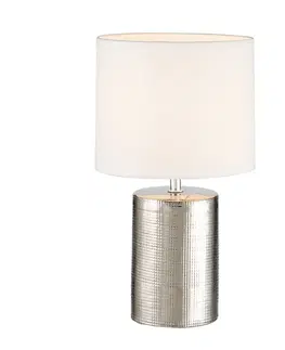 Stolové lampy FISCHER & HONSEL Stolová lampa Prata, valcovitá, biela/strieborná